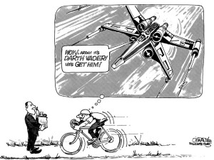 My first cycling cartoon failed to keep P-I cartoonist David Horsey off the awards podium in 1982.