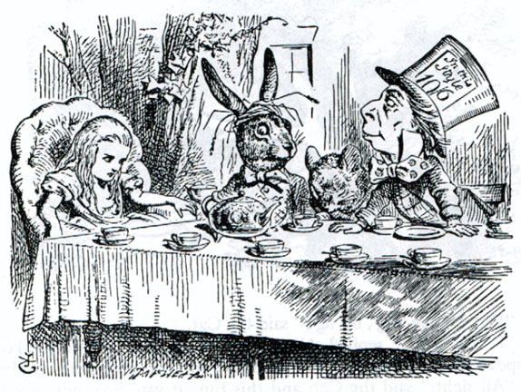 `I didn't know it was YOUR table,' said Alice; `it's laid for a great many more than three.'