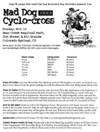 The flier for the 2000 Mad Dog Cyclo-cross in Bear Creek Regional Park.