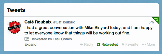 Thus tweeteth Café Roubaix.