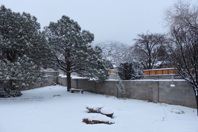 The Sandias are barely visible this morning, which means the yeti can move about with impunity.