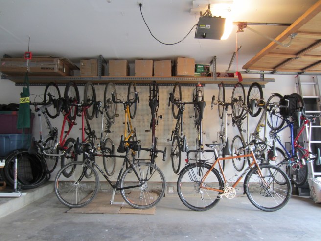 Herself and I finally got around to organizing the garage so I can actually park a car inside. A neighbor took one look and nearly took an infarction along with it.