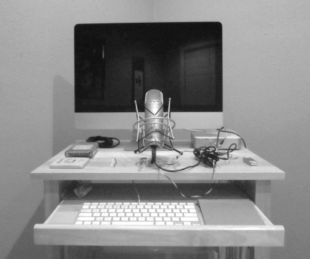 The 2009 iMac, resurrected (however temporarily) for service as a podcasting tool.