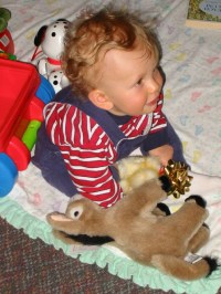 Like father, like son: Young Harrison has his very own burro circa 2005.