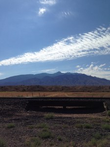 Looking east at the Sandias from NM 313, en route to Bernalillo.